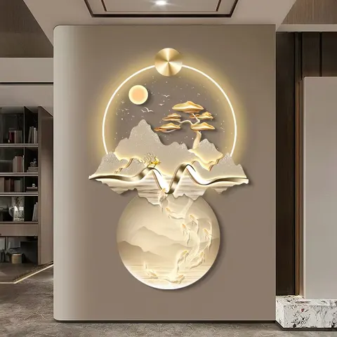 锦鲤 单幅 装饰画 轻奢风 玄关背景墙挂画 LED带灯画