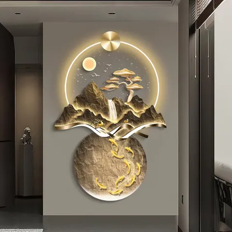 锦鲤 单幅 装饰画 轻奢风 玄关背景墙挂画 LED带灯画
