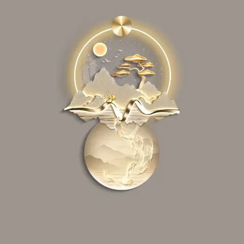 锦鲤 单幅 装饰画 轻奢风 玄关背景墙挂画 LED带灯画