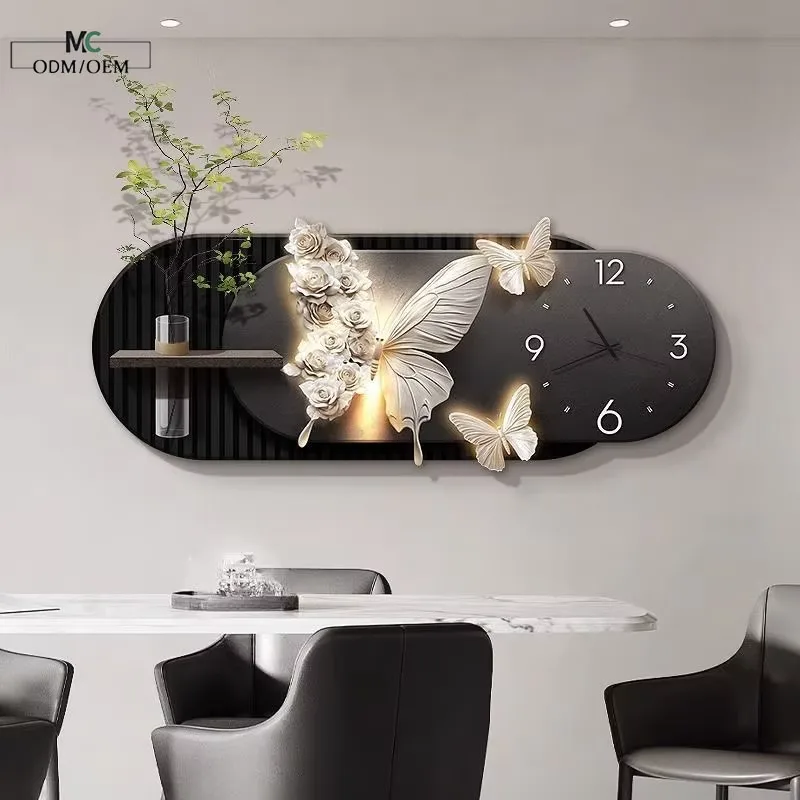 Luxury Extravagant Hydroponic Plants Living Room Art Decor Painting Butterfly Simplicity Elegance Clocks  Wall Painting