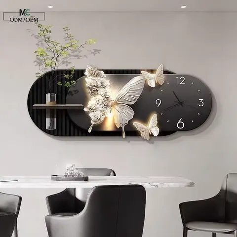 Luxury Extravagant Hydroponic Plants Living Room Art Decor Painting Butterfly Simplicity Elegance Clocks  Wall Painting