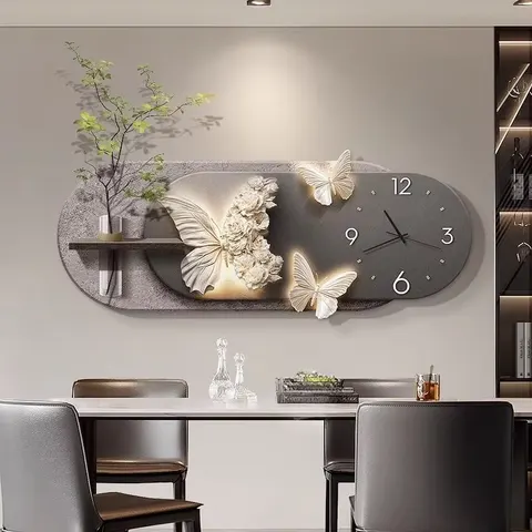 Luxury Extravagant Hydroponic Plants Living Room Art Decor Painting Butterfly Simplicity Elegance Clocks  Wall Painting