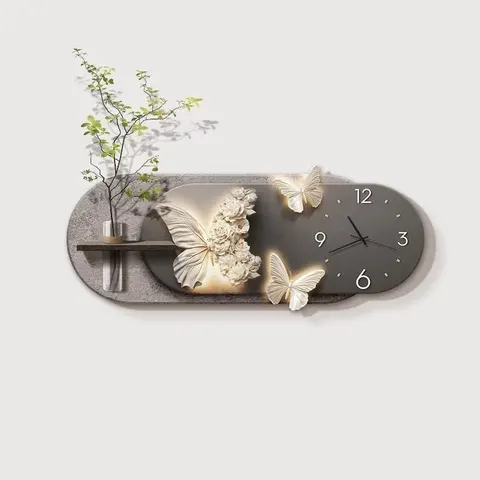 Luxury Extravagant Hydroponic Plants Living Room Art Decor Painting Butterfly Simplicity Elegance Clocks  Wall Painting