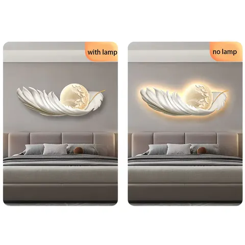 Luxury Feather Wall Art Home Decor Painting Bedroom Background Wall Nine Fish Picture LED Luminous Crystal Porcelain Painting