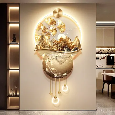 Luxury Ginkgo Leaves Entrance Hall Art Home Decor Painting  Nine Fish Diagram Acrylic LED Painting