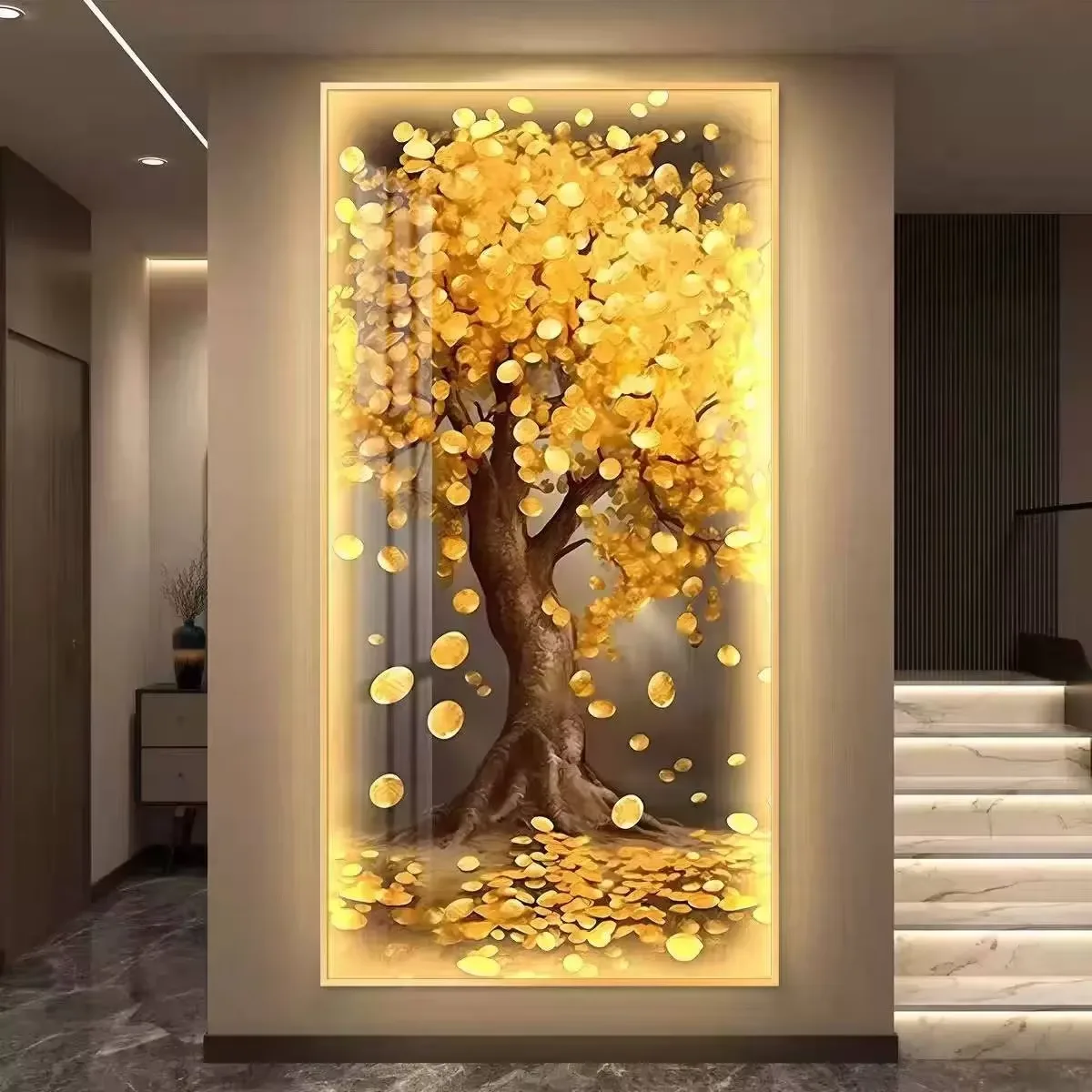 植物 单幅 装饰画 轻奢风 客厅背景墙挂画 LED带灯画
