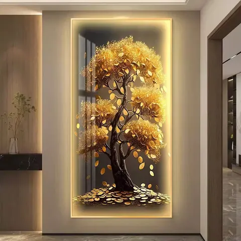 植物 单幅 装饰画 轻奢风 客厅背景墙挂画 LED带灯画