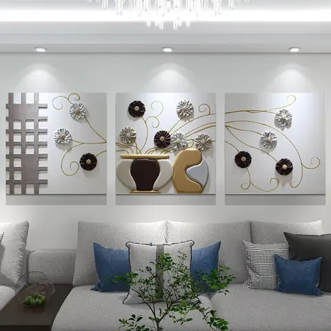 Luxury High-end Sofa Background Wall Home Decor Painting Living Room Combination Three-dimensional Leather Painting