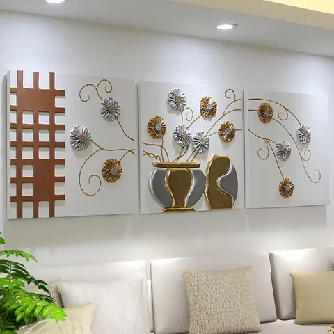 Luxury High-end Sofa Background Wall Home Decor Painting Living Room Combination Three-dimensional Leather Painting