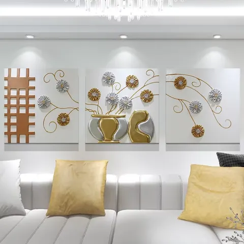 Luxury High-end Sofa Background Wall Home Decor Painting Living Room Combination Three-dimensional Leather Painting