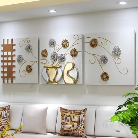 Luxury High-end Sofa Background Wall Home Decor Painting Living Room Combination Three-dimensional Leather Painting