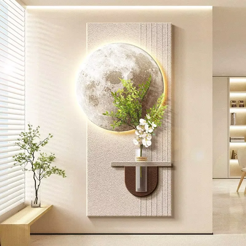 Luxury Hydroponic Plants Entrance Hall Art Home Decor Painting Corridor Background Wall Sandstone Fabric Glowed LED Painting