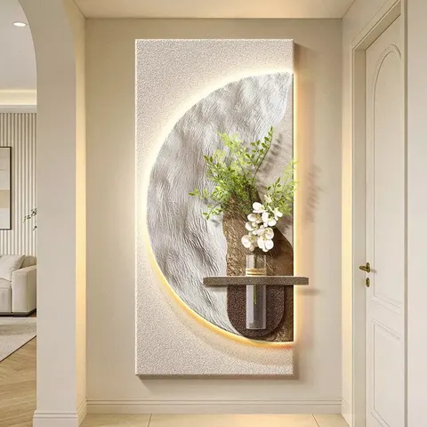 Luxury Hydroponic Plants Entrance Hall Art Home Decor Painting Corridor Background Wall Sandstone Fabric Glowed LED Painting