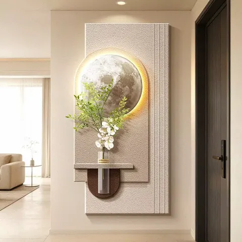 Luxury Hydroponic Plants Entrance Hall Art Home Decor Painting Corridor Background Wall Sandstone Fabric Glowed LED Painting