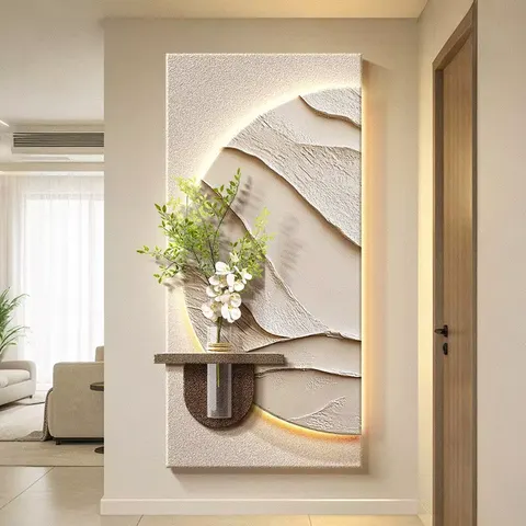Luxury Hydroponic Plants Entrance Hall Art Home Decor Painting Corridor Background Wall Sandstone Fabric Glowed LED Painting