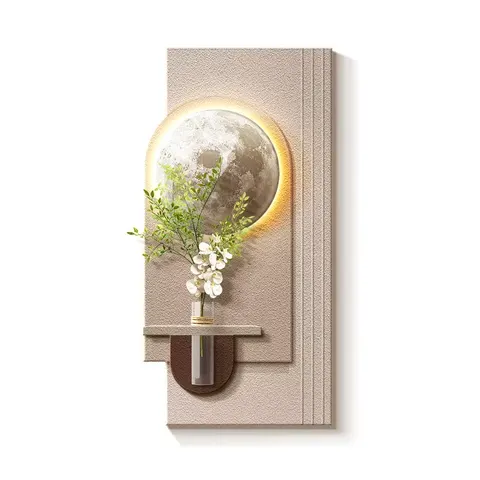 Luxury Hydroponic Plants Entrance Hall Art Home Decor Painting Corridor Background Wall Sandstone Fabric Glowed LED Painting