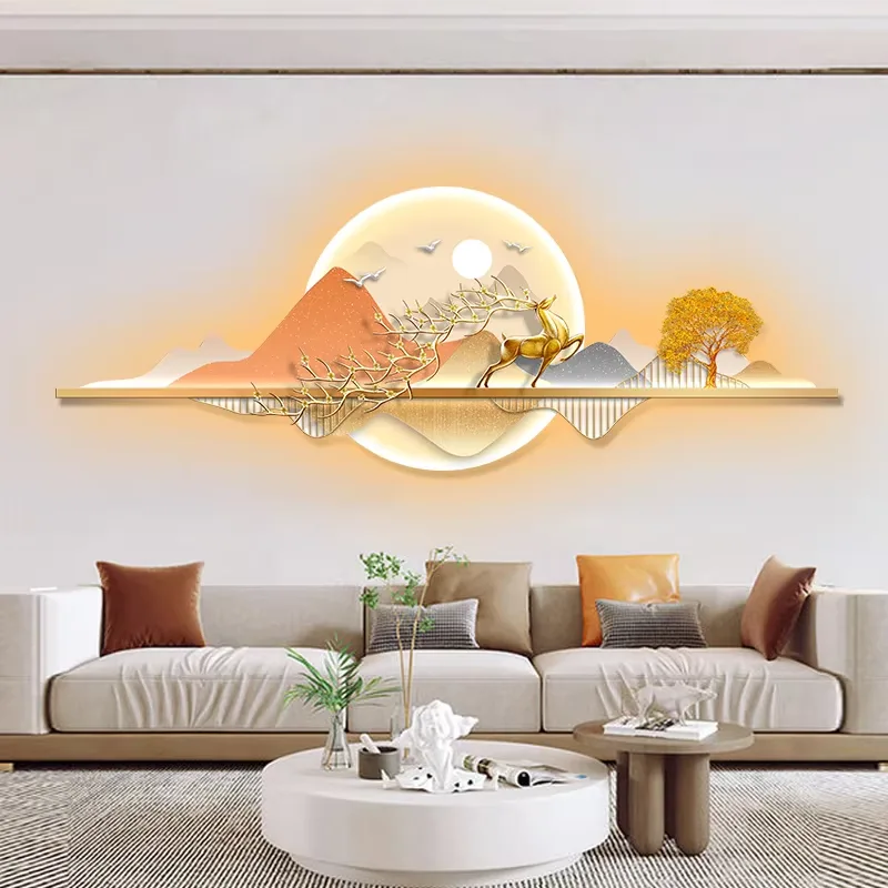 Luxury  Landscape Art Home Decor Painting Living Room Sofa Background Wall Glowed Crystal Porcelain Painting