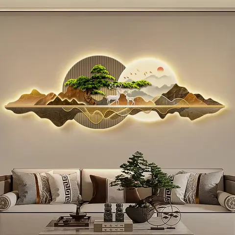 Luxury  Landscape Art Home Decor Painting Living Room Sofa Background Wall Glowed Crystal Porcelain Painting