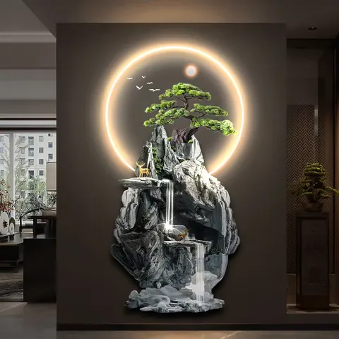 山水 单幅 装饰画 轻奢风 卧室背景墙挂画 LED带灯画