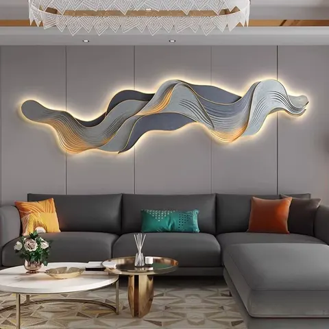 抽象 单幅 装饰画 轻奢风 客厅背景墙挂画 LED带灯画