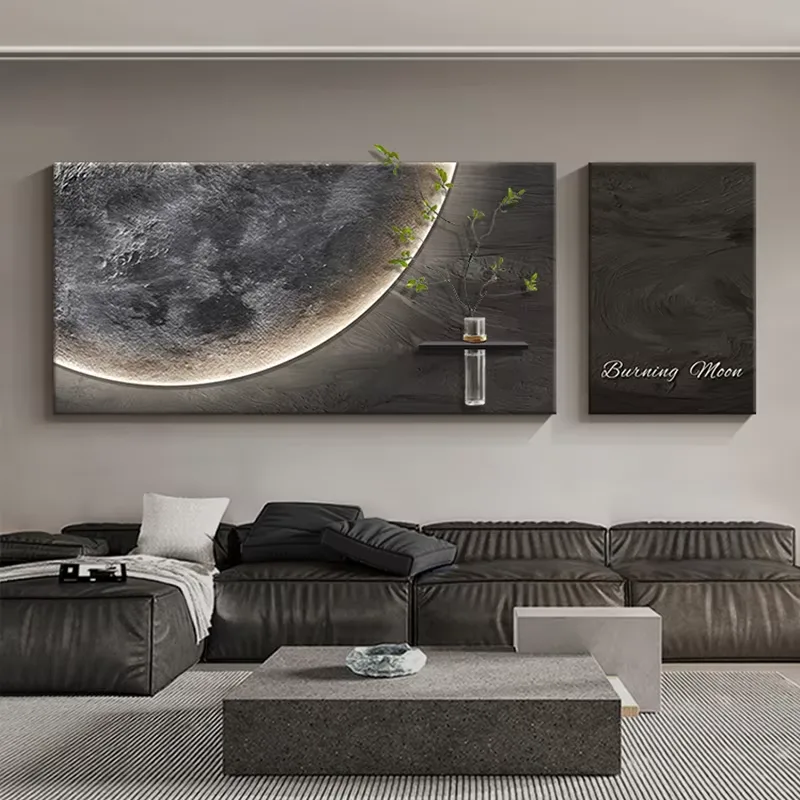 Luxury Living Room Decorative Painting Moon Sofa Background Wall Hanging Paintings Hydroponic Green Plants Mural Paintings
