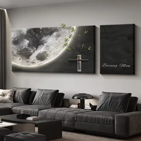 Luxury Living Room Decorative Painting Moon Sofa Background Wall Hanging Paintings Hydroponic Green Plants Mural Paintings
