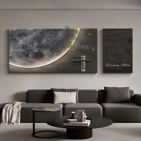 Luxury Living Room Decorative Painting Moon Sofa Background Wall Hanging Paintings Hydroponic Green Plants Mural Paintings