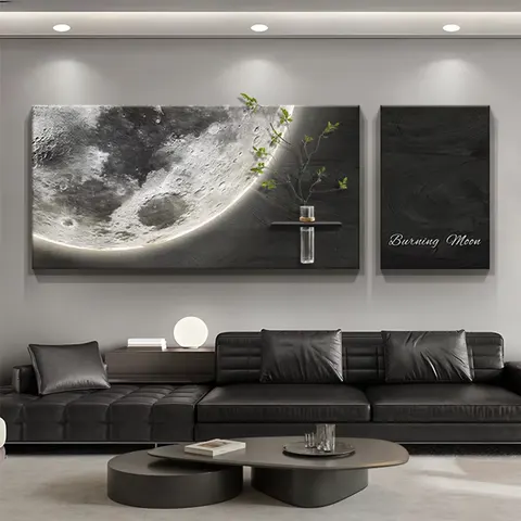 Luxury Living Room Decorative Painting Moon Sofa Background Wall Hanging Paintings Hydroponic Green Plants Mural Paintings