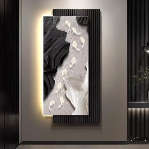 Luxury Living Room Porch Art Home Decor Painting Nine Fish Picture Three-dimensional Effect Glow Crystal Porcelain Painting