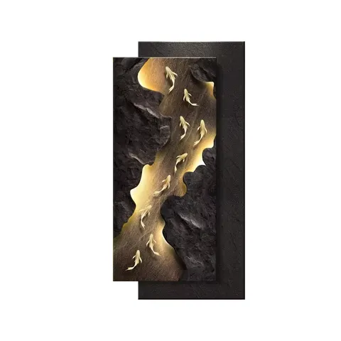 Luxury Living Room Porch Art Home Decor Painting Nine Fish Picture Three-dimensional Effect Glow Crystal Porcelain Painting