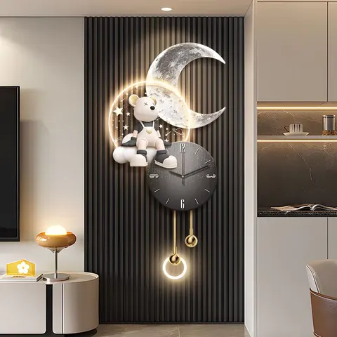 Luxury Living Room TV Background Wall Art Home Decor Painting Creative Clock Acrylic LED Painting