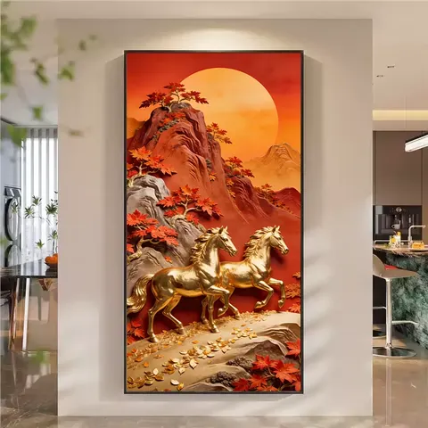 山水 单幅 装饰画 轻奢风 玄关背景墙挂画 晶瓷画