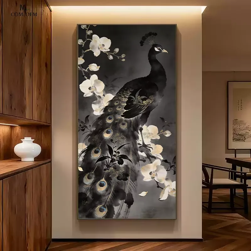 Luxury Luxurious Entrance Decoration Large Wall Paintings in the Corridor Crystal Ceramic Paintings Phoenix Decorative Paintings