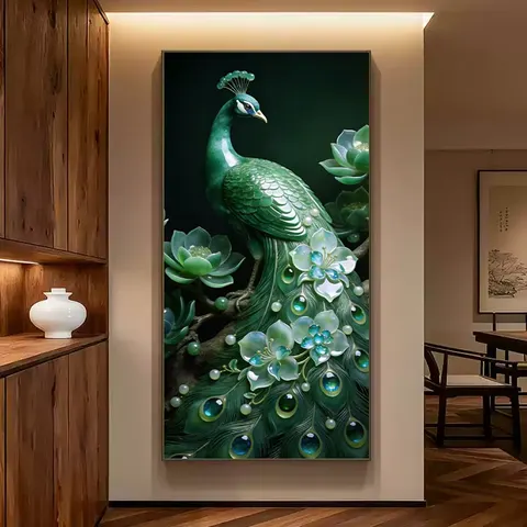 Luxury Luxurious Entrance Decoration Large Wall Paintings in the Corridor Crystal Ceramic Paintings Phoenix Decorative Paintings