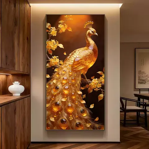 Luxury Luxurious Entrance Decoration Large Wall Paintings in the Corridor Crystal Ceramic Paintings Phoenix Decorative Paintings