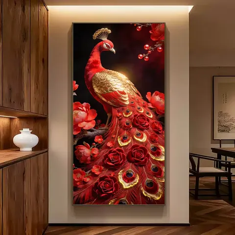 Luxury Luxurious Entrance Decoration Large Wall Paintings in the Corridor Crystal Ceramic Paintings Phoenix Decorative Paintings