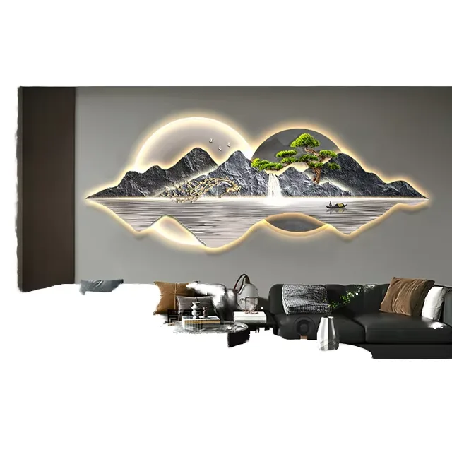 Luxury Modern Bonsai  Deer Landscape LED Clock UV Cut Edge Acrylic Hand-Crafted Wall Decor for Home Living Room Canvas