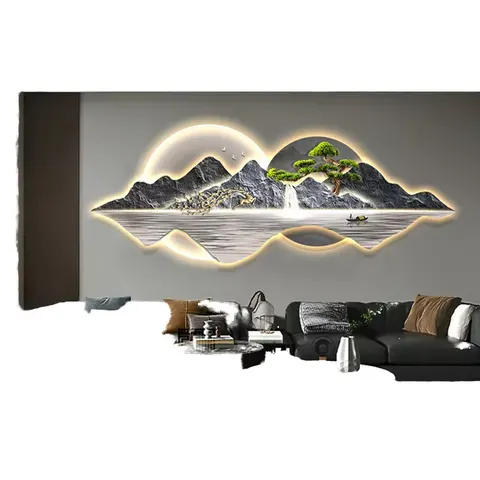 Luxury Modern Bonsai  Deer Landscape LED Clock UV Cut Edge Acrylic Hand-Crafted Wall Decor for Home Living Room Canvas
