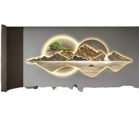 Luxury Modern Bonsai Mountain Deer Landscape LED Clock UV Cut Edge Acrylic Hand-Crafted Wall Decor for Living Room Canvas