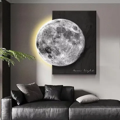 Luxury Moon Art Home Decor Painting Living Room Sofa Background Wall Sandstone Fabric Wall Painting