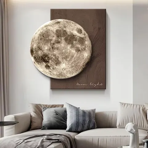 Luxury Moon Art Home Decor Painting Living Room Sofa Background Wall Sandstone Fabric Wall Painting