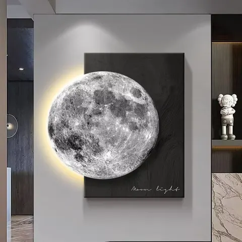 Luxury Moon Art Home Decor Painting Living Room Sofa Background Wall Sandstone Fabric Wall Painting