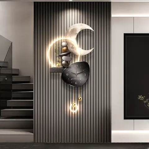 Luxury Moon Art Home Decor Painting Television Background Wall Acrylic LED Paintings Metal Pendant Wall Decor
