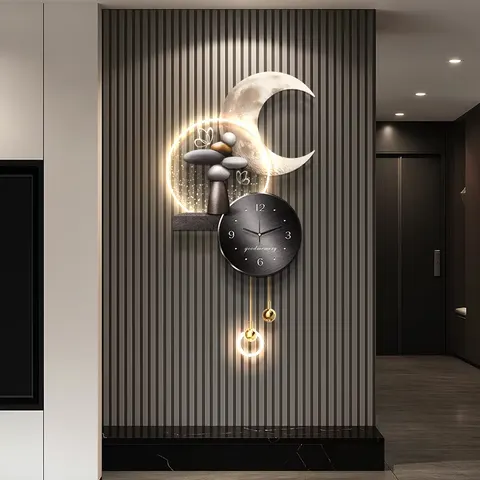 Luxury Moon Art Home Decor Painting Television Background Wall Acrylic LED Paintings Metal Pendant Wall Decor