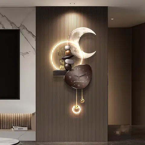 Luxury Moon Art Home Decor Painting Television Background Wall Acrylic LED Paintings Metal Pendant Wall Decor