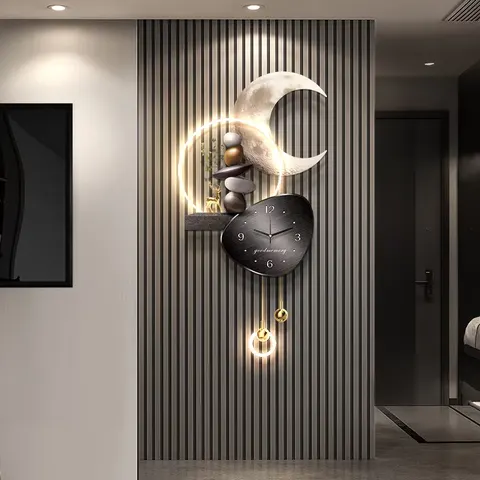 Luxury Moon Art Home Decor Painting Television Background Wall Acrylic LED Paintings Metal Pendant Wall Decor