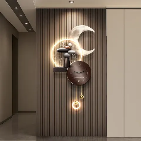 Luxury Moon Art Home Decor Painting Television Background Wall Acrylic LED Paintings Metal Pendant Wall Decor