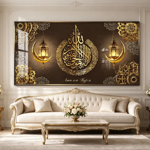 Luxury Muslim Islamic Golden Art Deco Modern Acrylic Wall Art Painting with Arabic Calligraphy for Hotels Restaurants Bedrooms