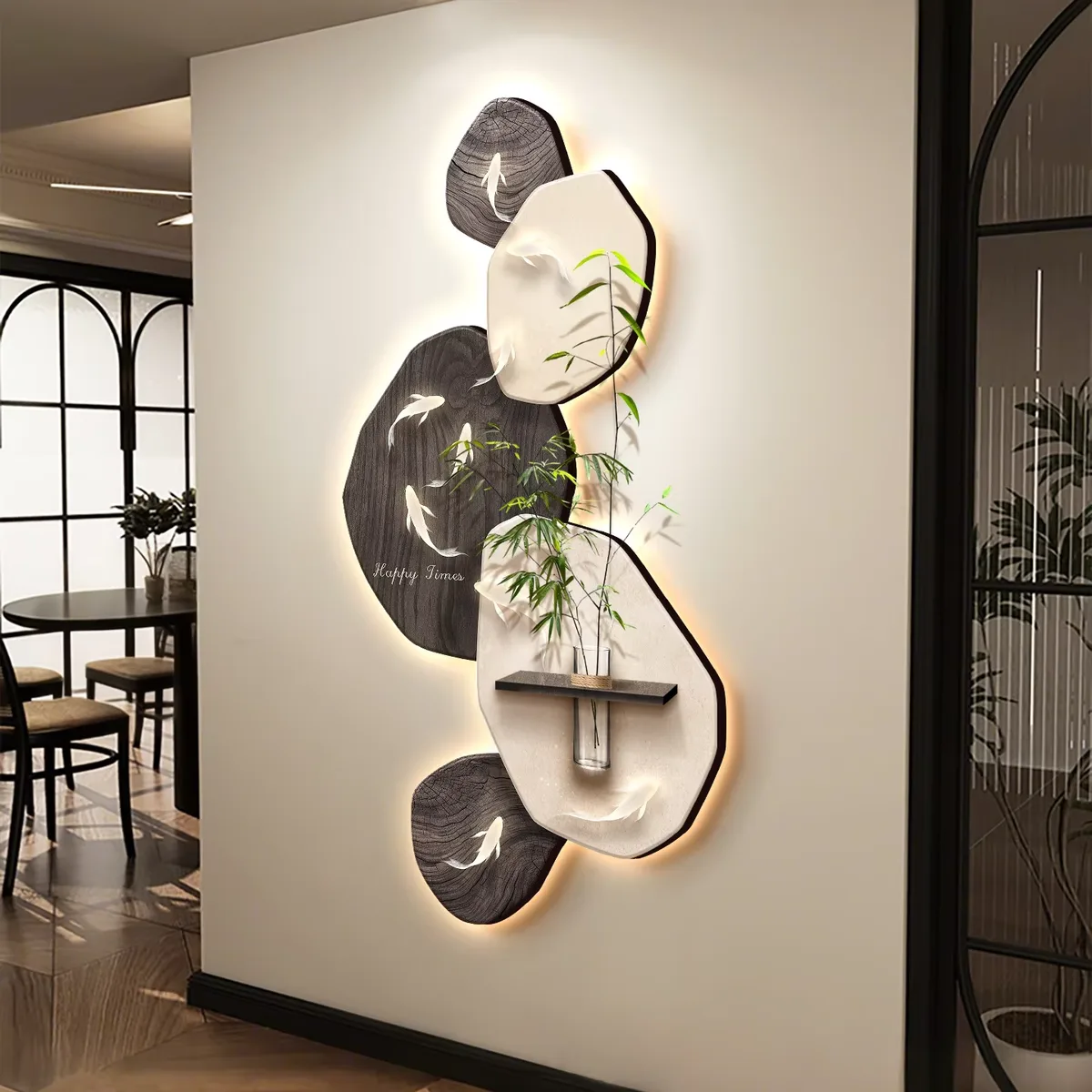 Luxury Nine Fish Painting Entrance Hall Art Decor Paintings Hydroponic Plants Sandstone LED Paintings