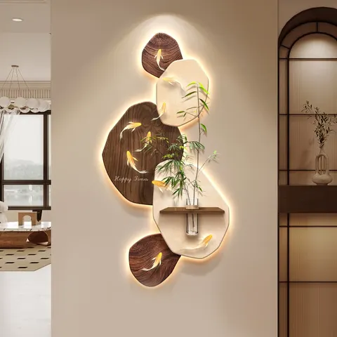 Luxury Nine Fish Painting Entrance Hall Art Decor Paintings Hydroponic Plants Sandstone LED Paintings